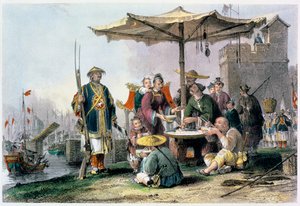 Rice Sellers at the Military Station of Tong-Chang-Too, China by Thomas Allom