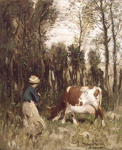 Girl Driving a Cow by Thomas Austen Brown