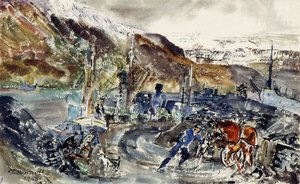 Local Coal Cart and Trawlers, Seydisfjordur, Iceland by Thomas Barclay Hennell