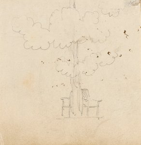 Study of a tree with two chairs either side of its trunk by Thomas Baxter