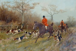 Huntsmen and Hounds in a Wooded Landscape by Thomas Blinks