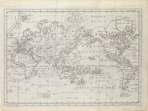 World map displaying the tracks of Captain Cook by Thomas Bowen