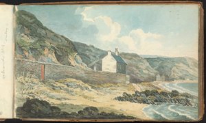Album of Landscape and Figure Drawings: Houses on a Rocky Shoreline by Thomas Bradshaw