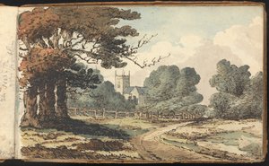 Album of Landscape and Figure Studies: Rural Scene with Church