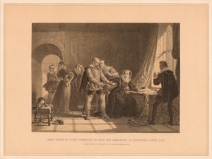 Mary Queen of Scots Compelled to Sign Her Abdication in Lochleven Castle, 1567 by Thomas Brown