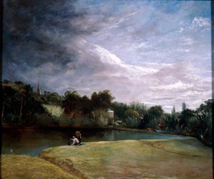 Boys Fishing in a Reservoir near Hampstead by Thomas Christopher Hofland