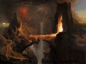 Expulsion. Moon and Firelight by Thomas Cole