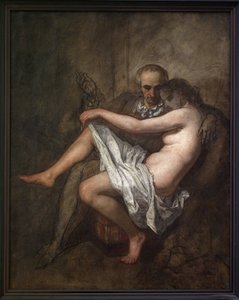 Baudelaire and President Sabatier. An intimate and unfinished painting depicting the poet Charles Baudelaire (1821-1867) and his muse mistress Apollonie Aglae Sabatier (1822-1889), known as the president who hosted a worldly salon in 19th century Paris