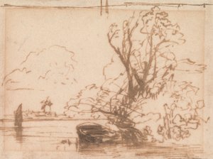 A Boat Moored by a River Bank by Thomas Creswick