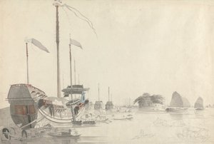 Boats near a Dutch Folly Fort, Canton by Thomas Daniell