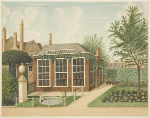 A view of the hot-house and a small pool from the gravel walk at 14 St James