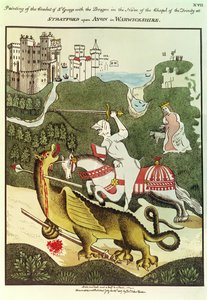 St. George and the Dragon, after an original painting in the Chapel of the Trinity at Stratford Upon Avon, Warwickshire by Thomas Fisher Hoxton