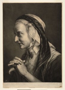 Old woman leaning on crutch by Thomas Frye