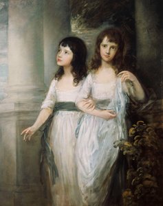 A Group Portrait of the Misses Sloper, both standing nearly full length in White Dresses with Blue Sashes by Thomas Gainsborough