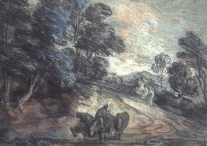 A Wooded Landscape with Horses Drinking by Thomas Gainsborough