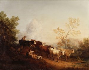 Evening; A Landscape with Cattle Returning Home by Thomas Gainsborough