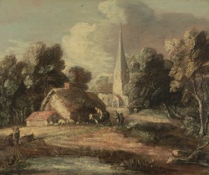 Landscape with Cottage and Church by Thomas Gainsborough