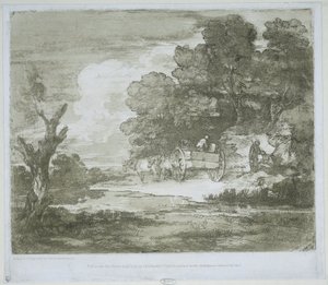 Landscape with a Wagon Pulled by Horses along a Waterside and Forest Edge by Thomas Gainsborough