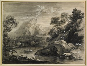 Mountainous Landscape with a Boat on a Lake, 1777-80