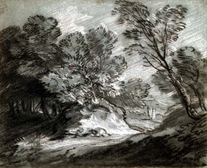 Wooded landscape with a distant mountain by Thomas Gainsborough
