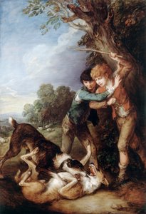 Two Shepherd Boys with Dogs Fighting
