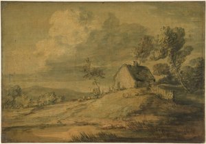 Wooded Landscape with Cottage, Cows and Sheep by Thomas Gainsborough