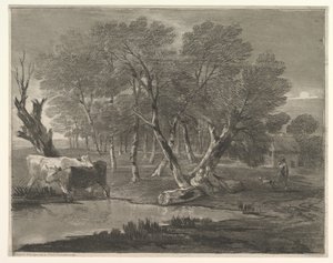 Wooded Landscape with Cows beside a Pool, Figures and Cottage by Thomas Gainsborough