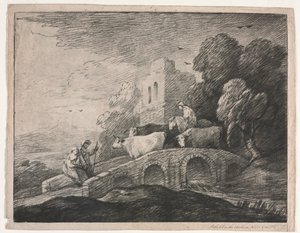 Wooded Landscape with Herdsmen Driving Cattle, 1779-1780 by Thomas Gainsborough