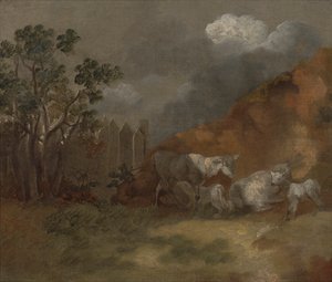Sheep and Lambs by a Fence by Thomas Gainsborough RA