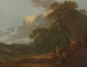 Wooded Landscape with a Man Talking to Two Seated Women