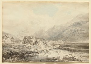 Mountainous Landscape with Overshot Mill and Bridge by Thomas Girtin
