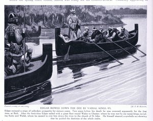 Edgar Rowed Down the Dee by Vassal Kings AD973 by Thomas Heath Robinson