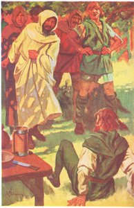 He Rolled Up His Sleeve and Flinging Up His Arm Smote the Outlaw Full on the Chest by Thomas Heath Robinson