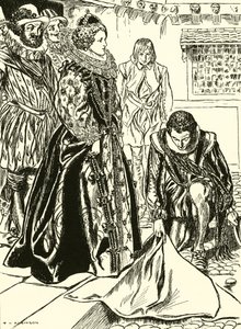 Raleigh Spreads His Cloak Before Elizabeth by Thomas Heath Robinson