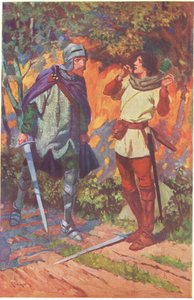 Robin! she cried. Dost thou not know me? Dost not know thy Marion by Thomas Heath Robinson