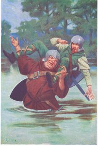 With a Pull from His Great Hands He Sent the Outlaw Floundering into the Stream by Thomas Heath Robinson