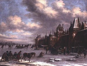 Dutch Skating Scene on an Estuary by Thomas Heeremans