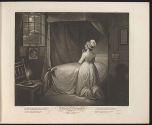 Modest Maid Praying in Her Bedroom (Plate 4. The Modest Girl in the Bed Chamber)