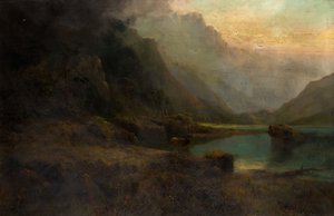Highland Loch with Stag by Thomas Henry Gibb