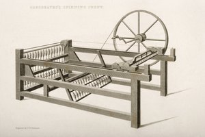 The Spinning Jenny, invented by James Hargreaves in 1764