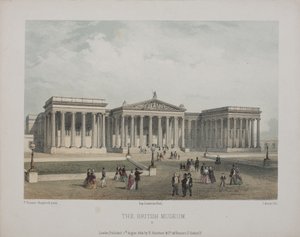 View of the British Museum, with visitors walking outside