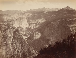 Yosemite Valley from Above / Yowiye and Piwyack. Vernal and Nevada Fall. Yosemite Valley From Glacier Point by Thomas Houseworth and Company