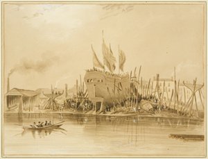 Eastern Wapping Dock, Launch of the Avon, 1826 by Thomas Leeson the Elder Rowbotham