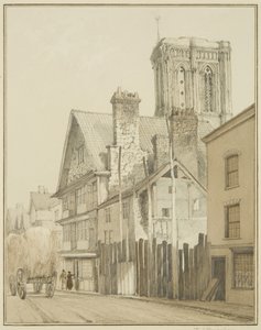 Temple Street, showing Tower of Temple Church by Thomas Leeson the Elder Rowbotham
