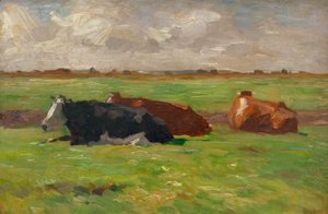 North German Summer Landscape with Lying Cows by Thomas Ludwig Herbst