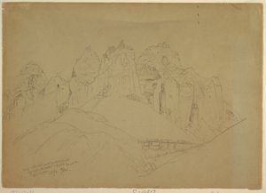 Drawing, Rio Virgin River with Large Rock Formations, 1873 by Thomas Moran