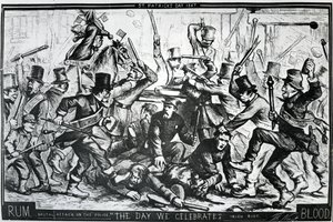 Cartoon depicting the riots in New York on St Patrick