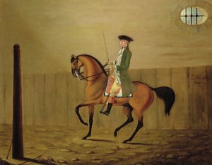 Gentleman on a Bay Horse in a Riding School