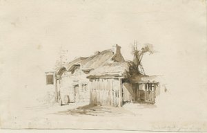 Fradswell - Cottage on Heath: pencil and wash drawing by Thomas Peploe Wood