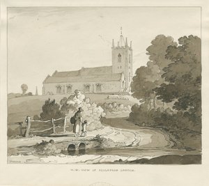 Seighford Church: Sepia Wash Drawing by Thomas Peploe Wood